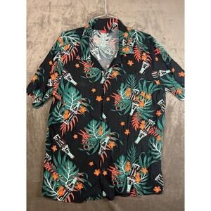 Coca Cola Mens XL Hawaiian Shirt Short Sleeve Button Up Floral Hibiscus Coke‎